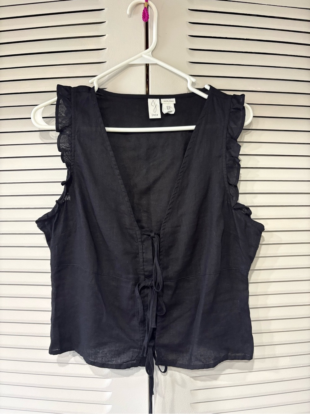 Joie Black Ruffle-Trim Tie-Front Camisole